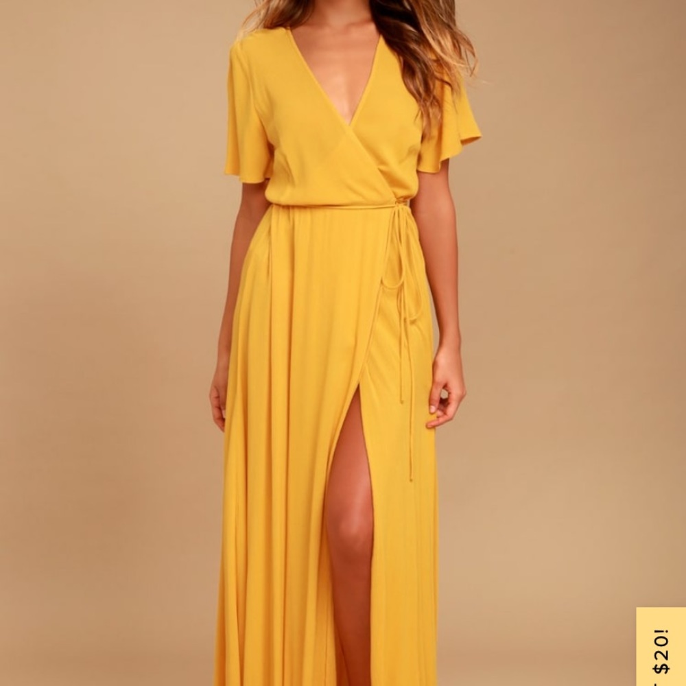 Much Obliged Golden Yellow Wrap Maxi Dress